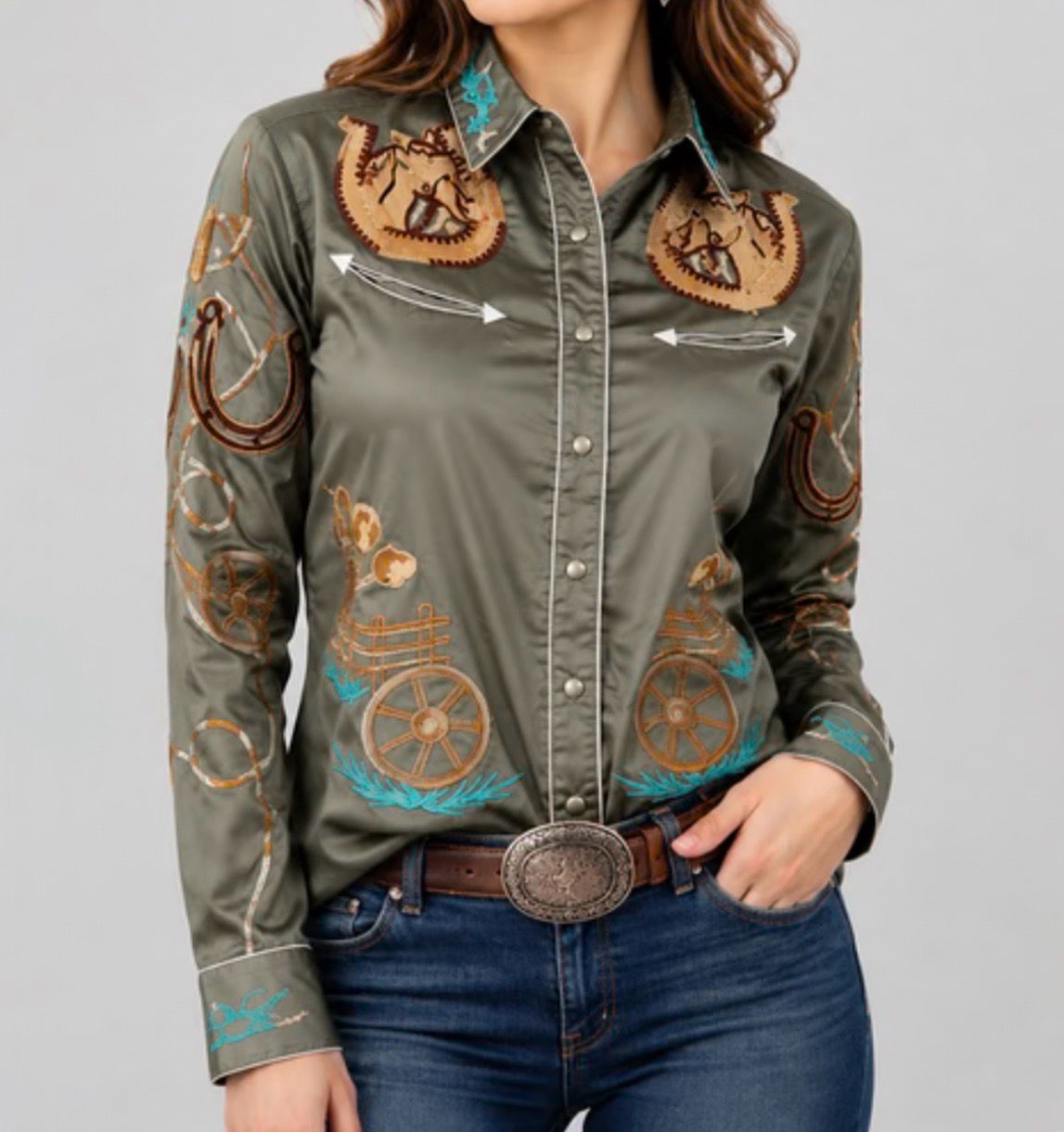 American Darling ADSH056 Horseshoe Shirt-Sage