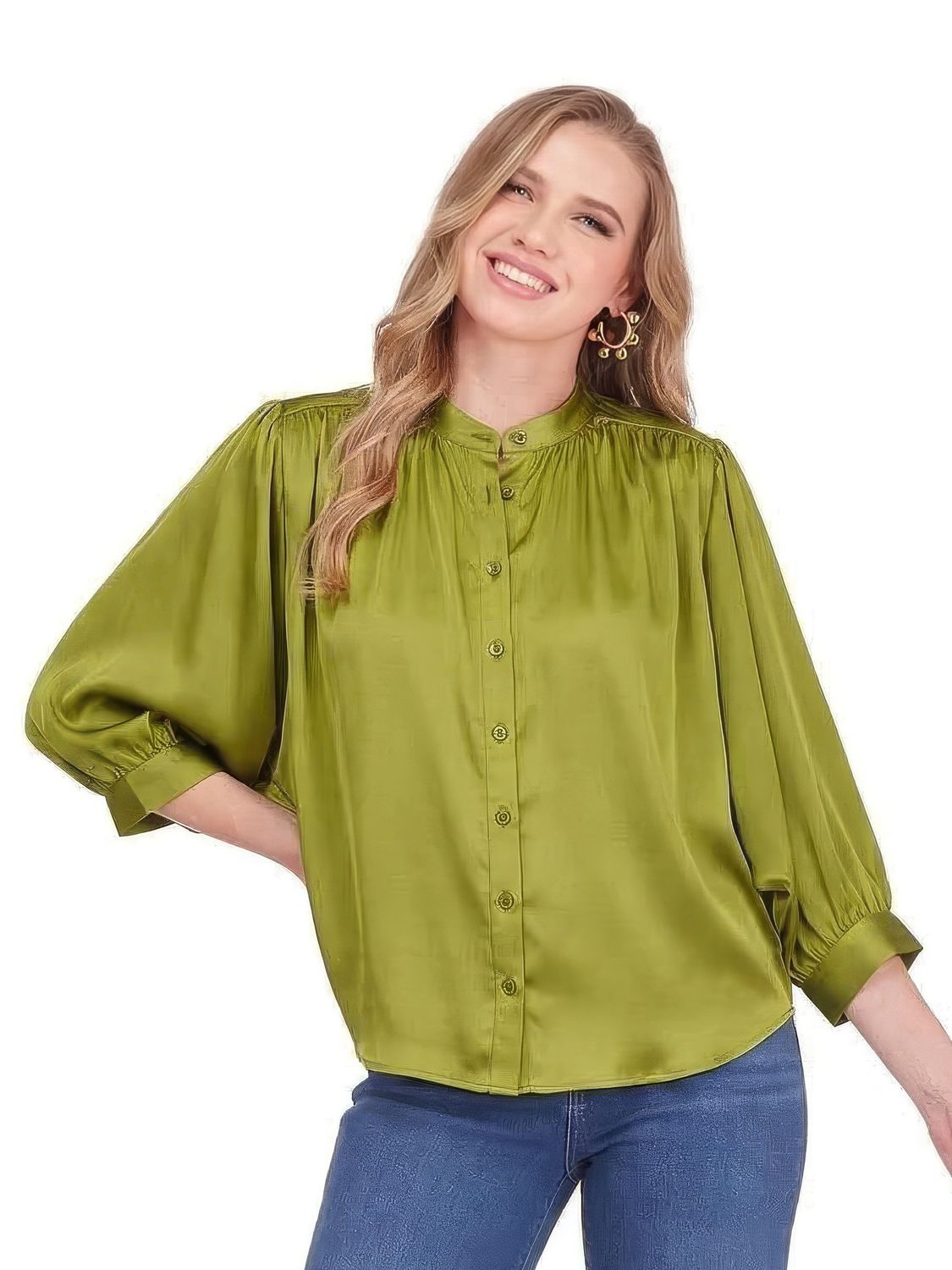 Joy Joy 79H2008 Batwing Blouse-Olive