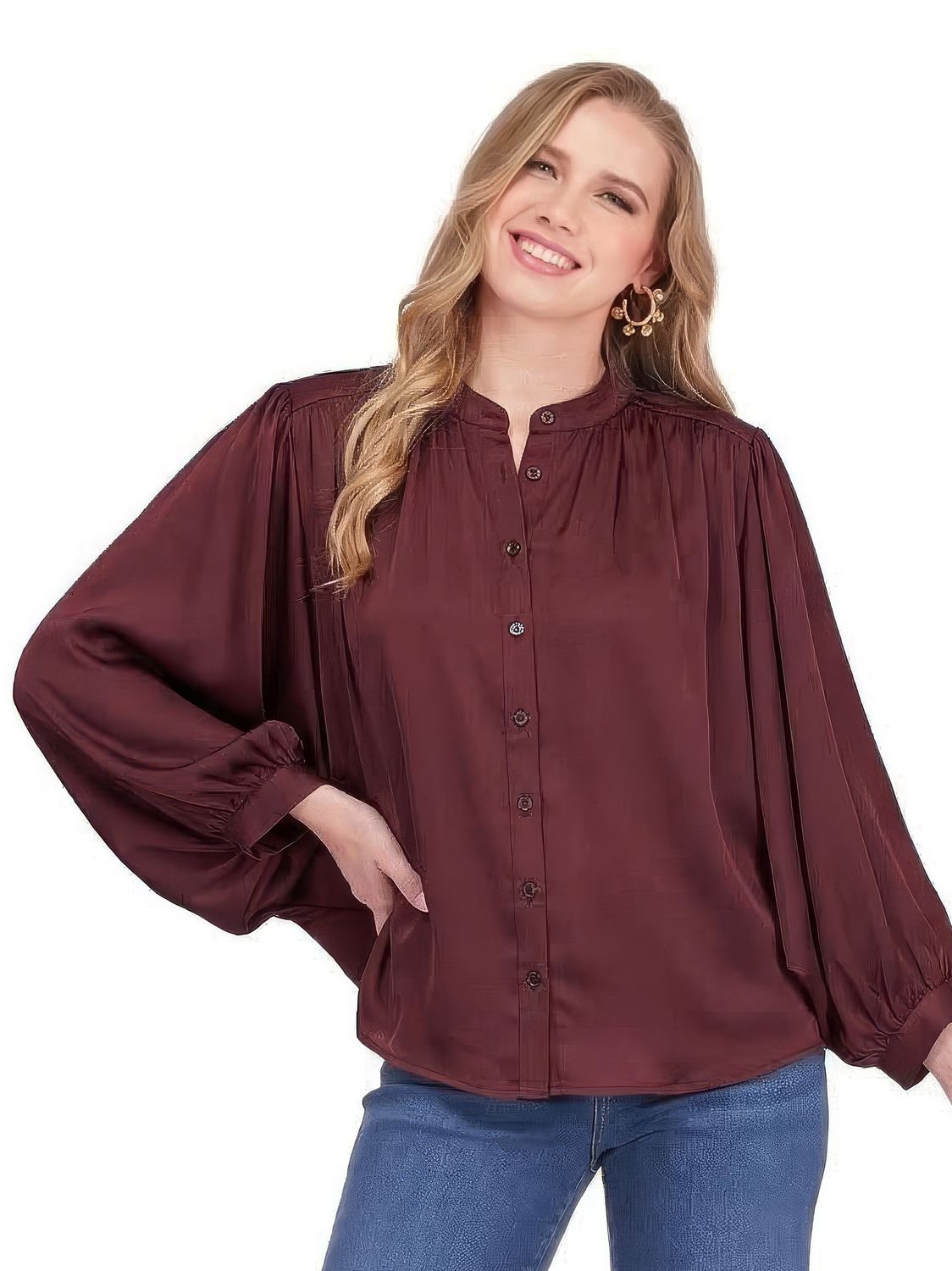 Joy Joy 79H2008 Batwing Blouse-Maroon