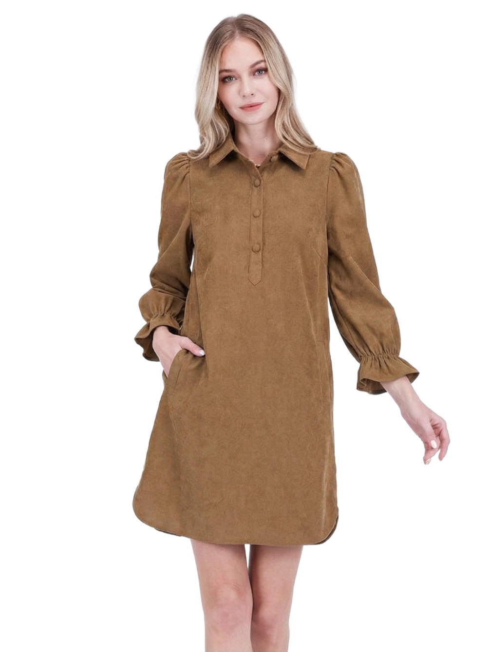 Joy Joy 79H4706-23 Placket Collar Dress-Taupe