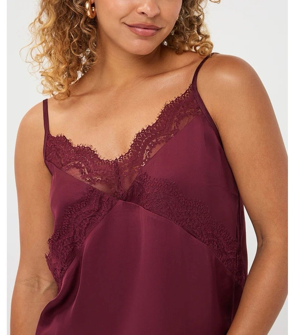 Esqualo 05518 Lace Satin Cami-Merlot