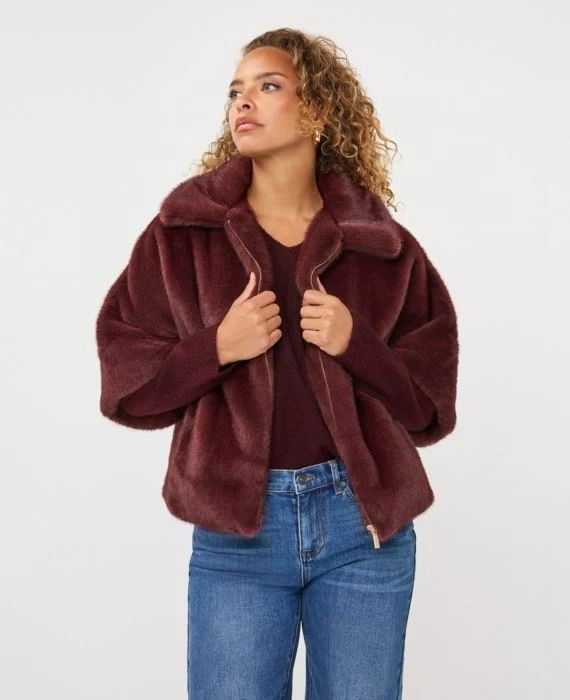 Esqualo 37500 FauxFur Poncho-Merlot