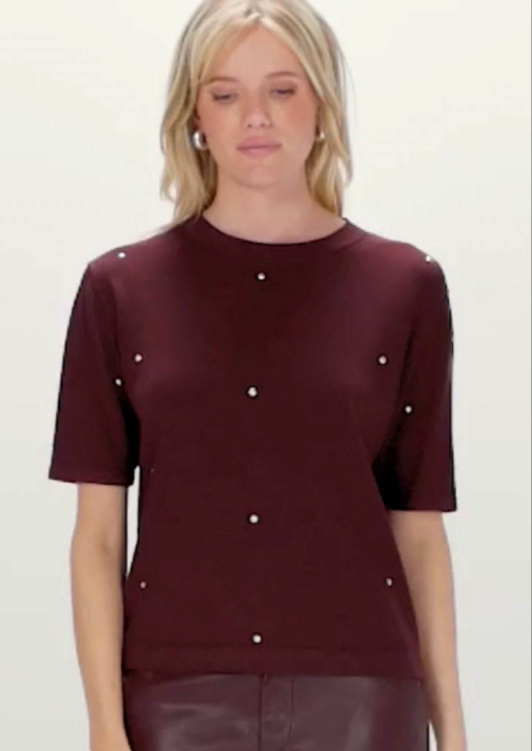Esqualo 07516 Stud Knit Top-Merlot
