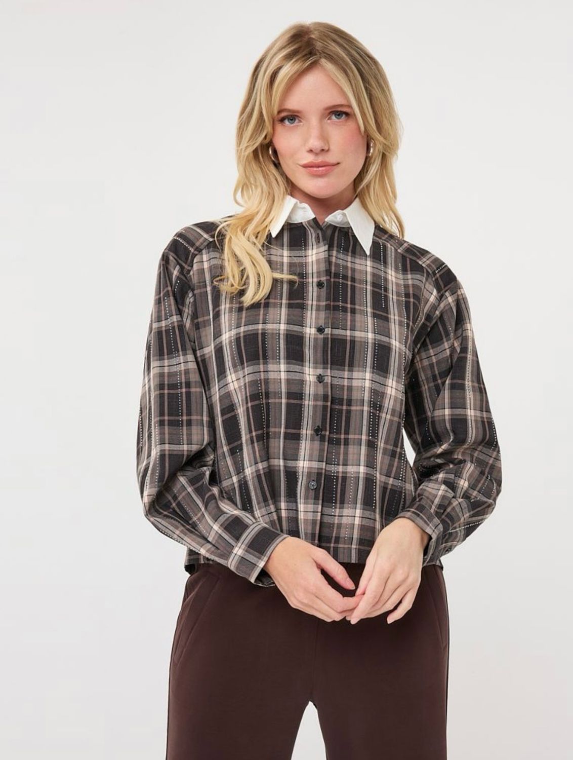 Esqualo 28512 Boxcut Blouse-Check Strass