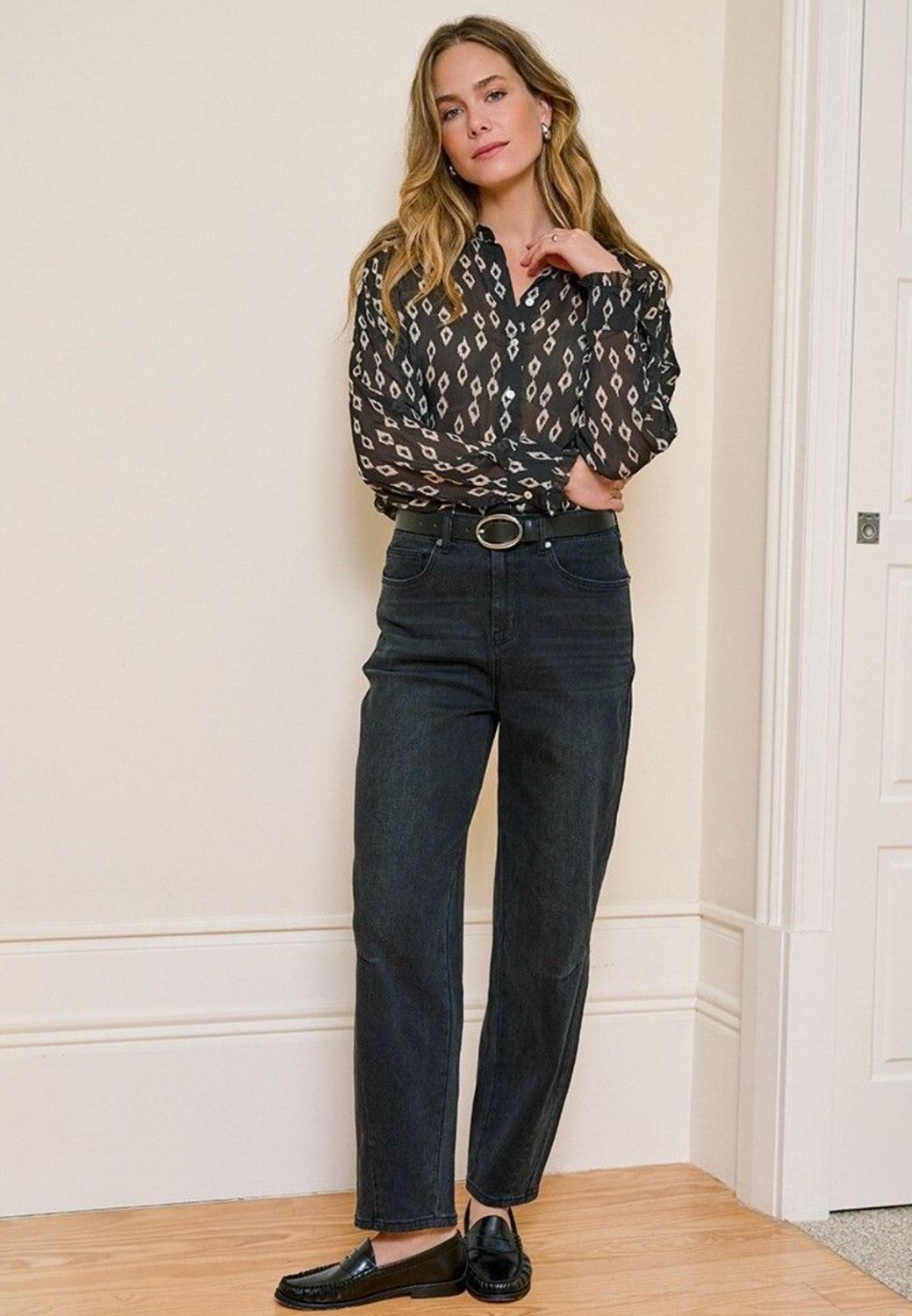 Esqualo 12507 Barrel Trouser Jean-Washed Black