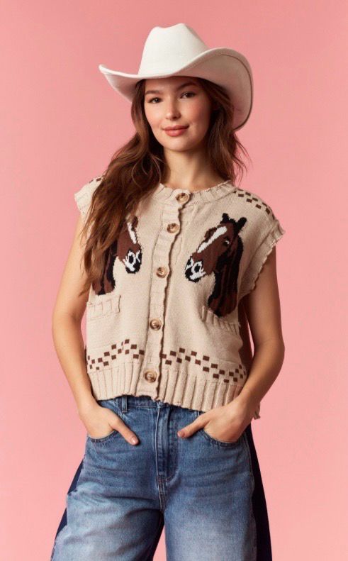 Peach Love IKJ300646-01 Horse Knit Vest