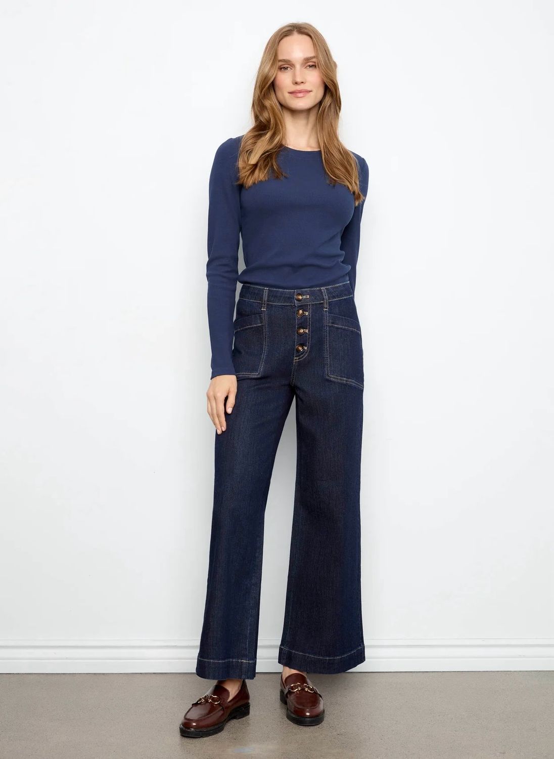 Charlie B C5835/300C Wide Leg Button Front-Midnigh