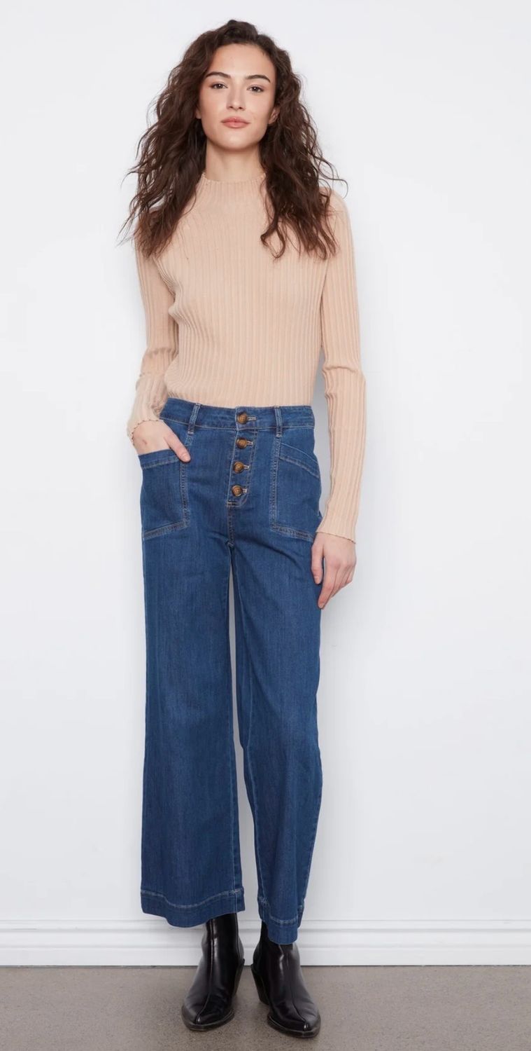 Charlie B C5835/300C Wide Leg Button Front-Indigo