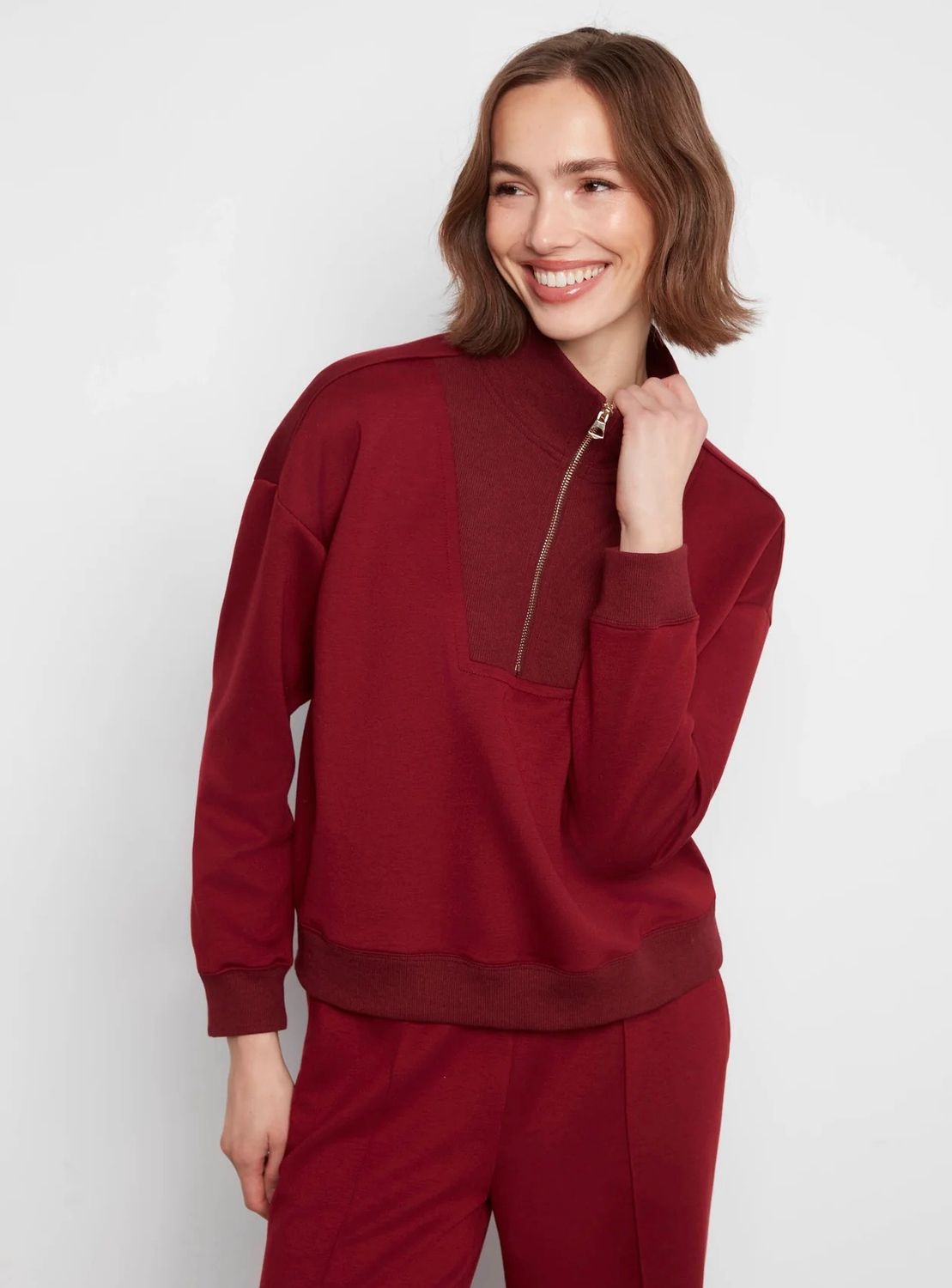 Charlie B C1454/479C HalfZip Sweatshirt-Merlot