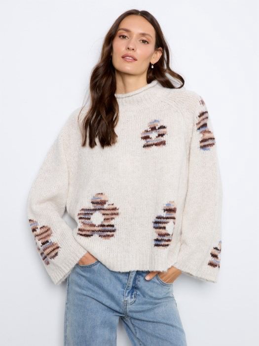 Charlie B C2071/365C HiNeck Knit Sweater-Lake