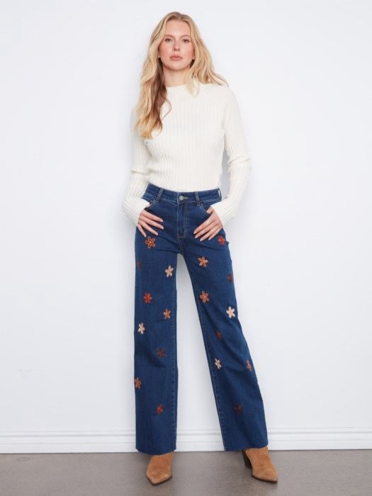Charlie B C5665/431A WideLeg Stretch-w/FlowerPatch