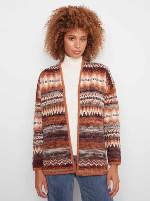 Charlie B C2934RP/646C Jacquard Cardigan-Raisin