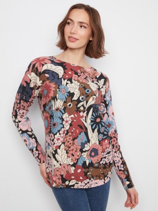 Charlie B C2818PR/464A BoatNeck Sweater-Azalea