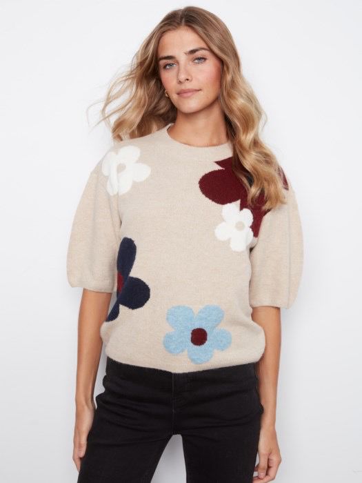 Charlie B C2858J/635C BalloonShapeJacquard Sweater