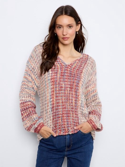 Charlie B C2057/659C VNeck Sweater-Rosebud