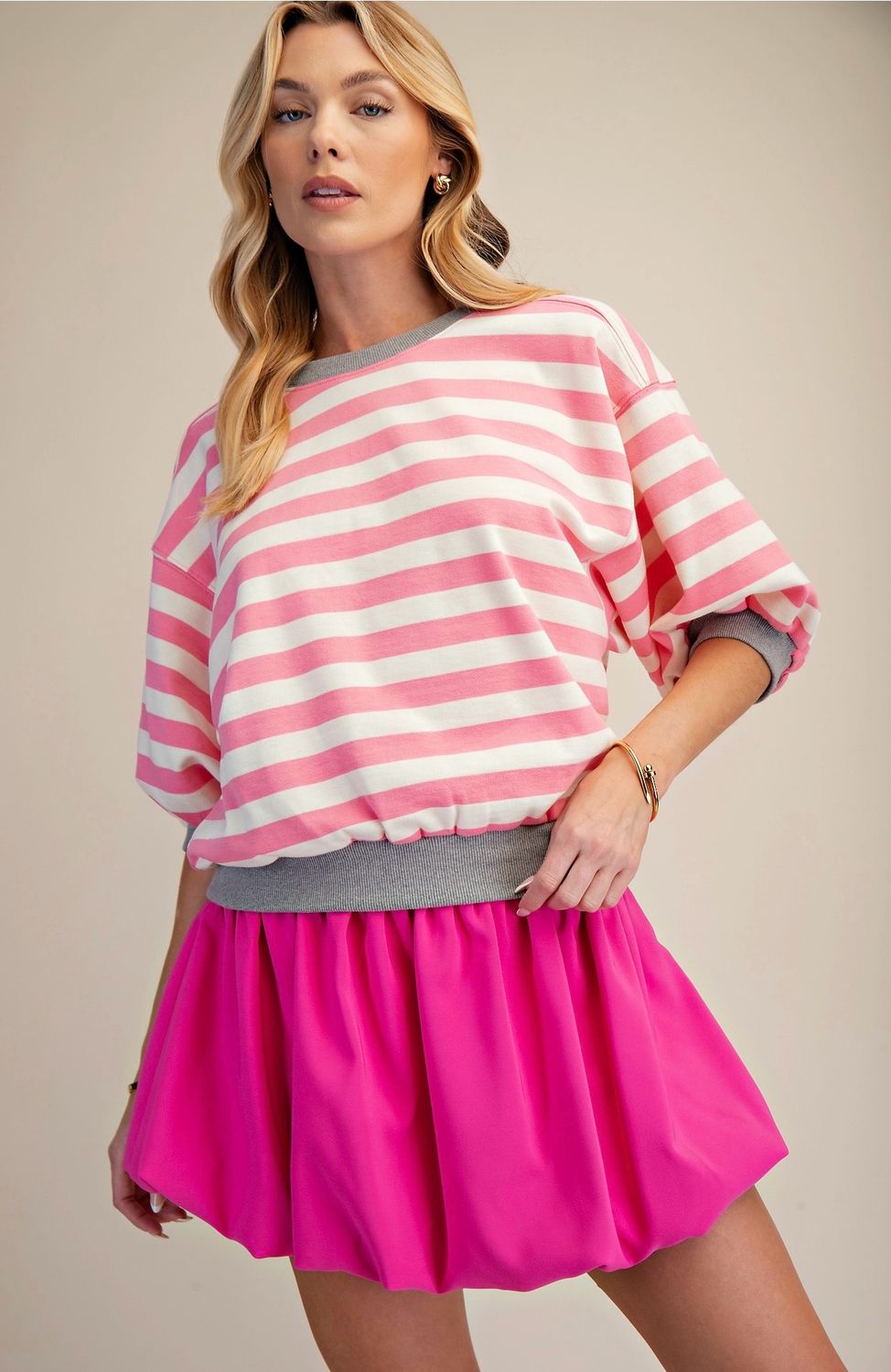 Glam GT9528 Bubble Sleeve Sweatshirt-Pink