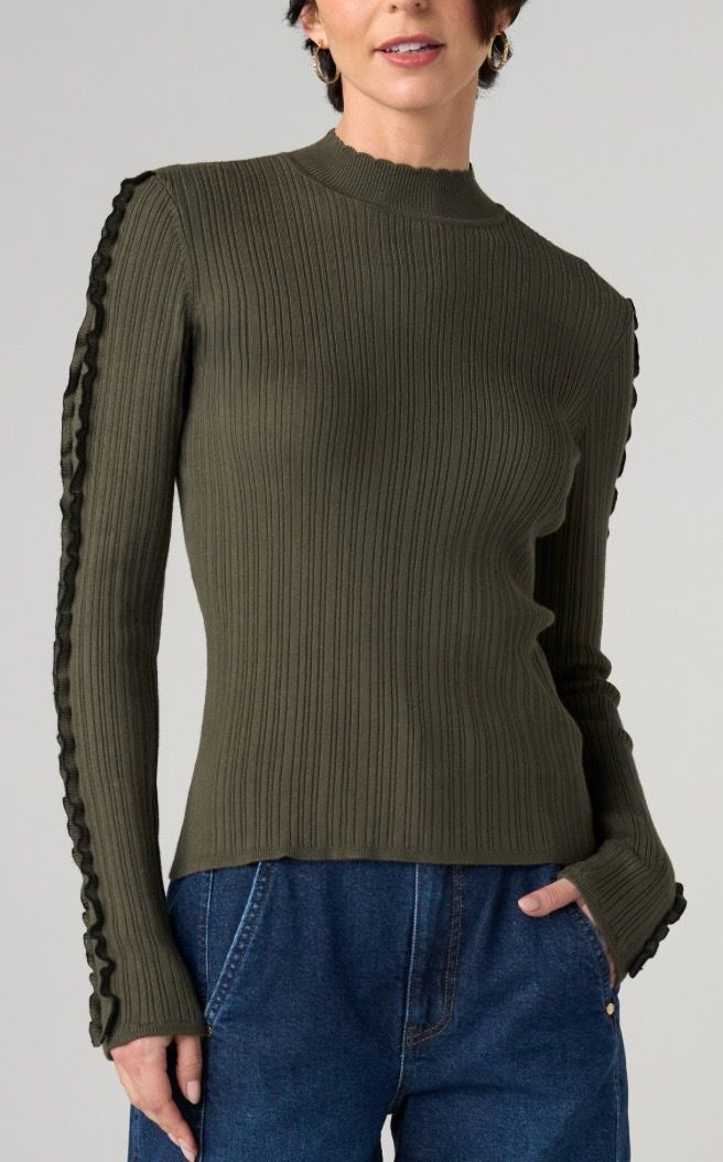 Liverpool LM8L65WF11 Mock Neck Sweater-Olive