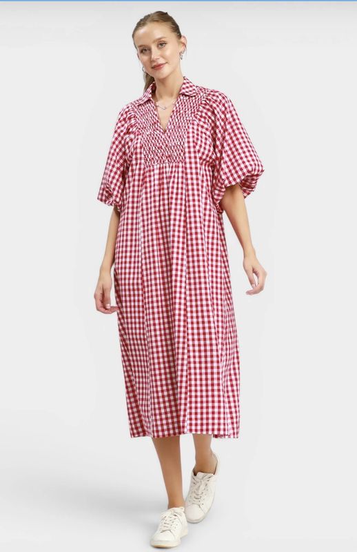 Umgee D1155 Gingham Dress-Crimson
