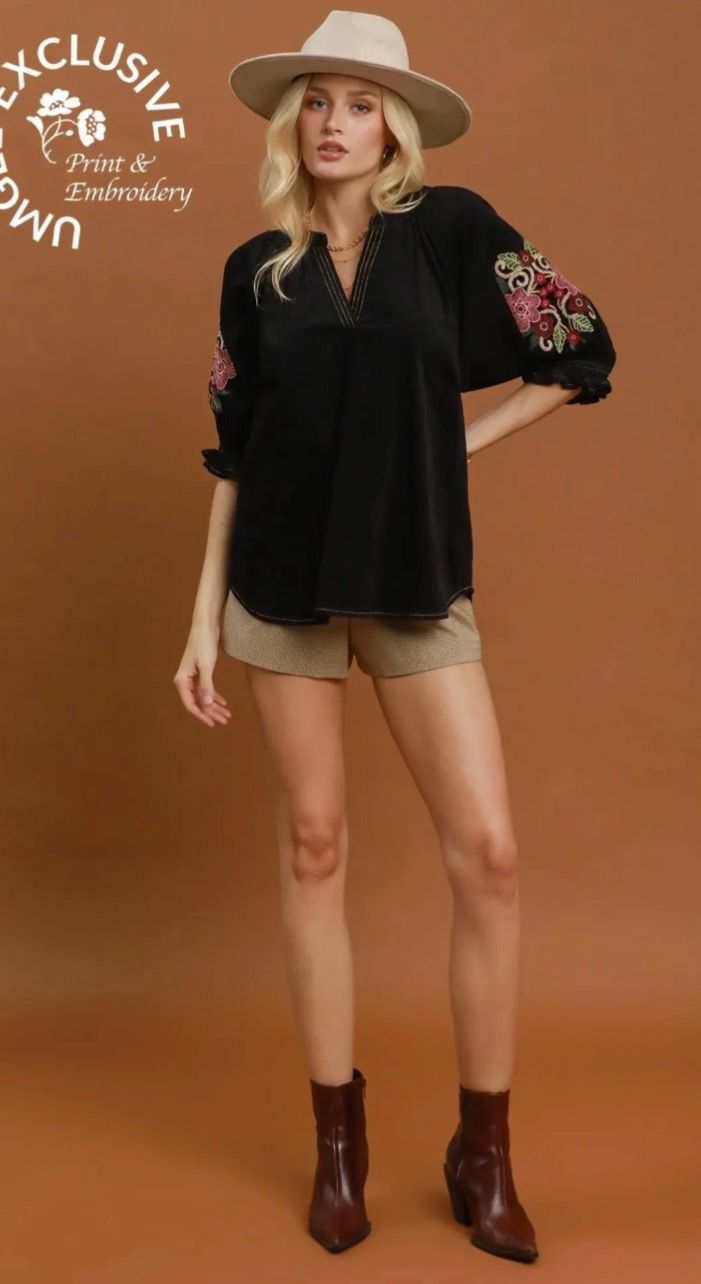 Umgee C6693 Embroidered Top-Black