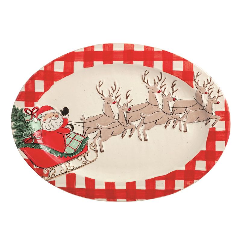 MudPie 40701000 Santa Sleigh Gingham Platter