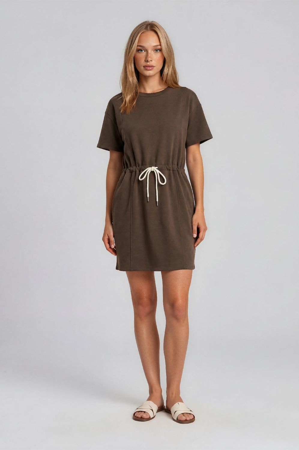 KLd. 52962 Knit Dress/Drawstring Tie-Brown