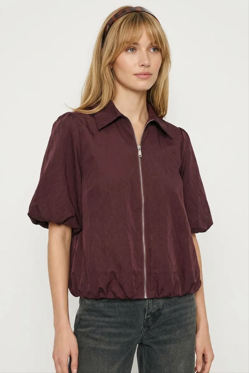KLd. 45619 Zip Front Bubble Top-Wine
