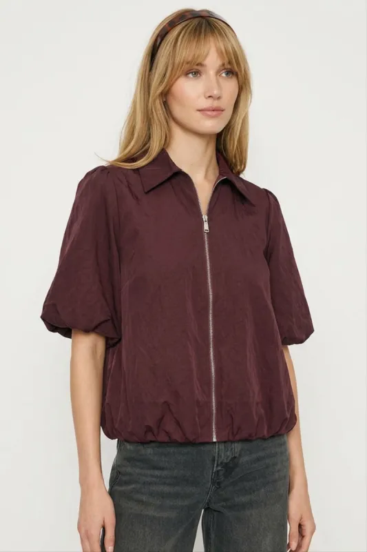 KLd. 45619 Zip Front Bubble Top-Wine