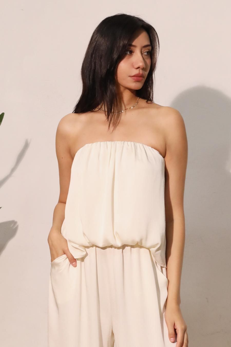 KLd. 45592 Strapless Bubble Hem Top-Ivory
