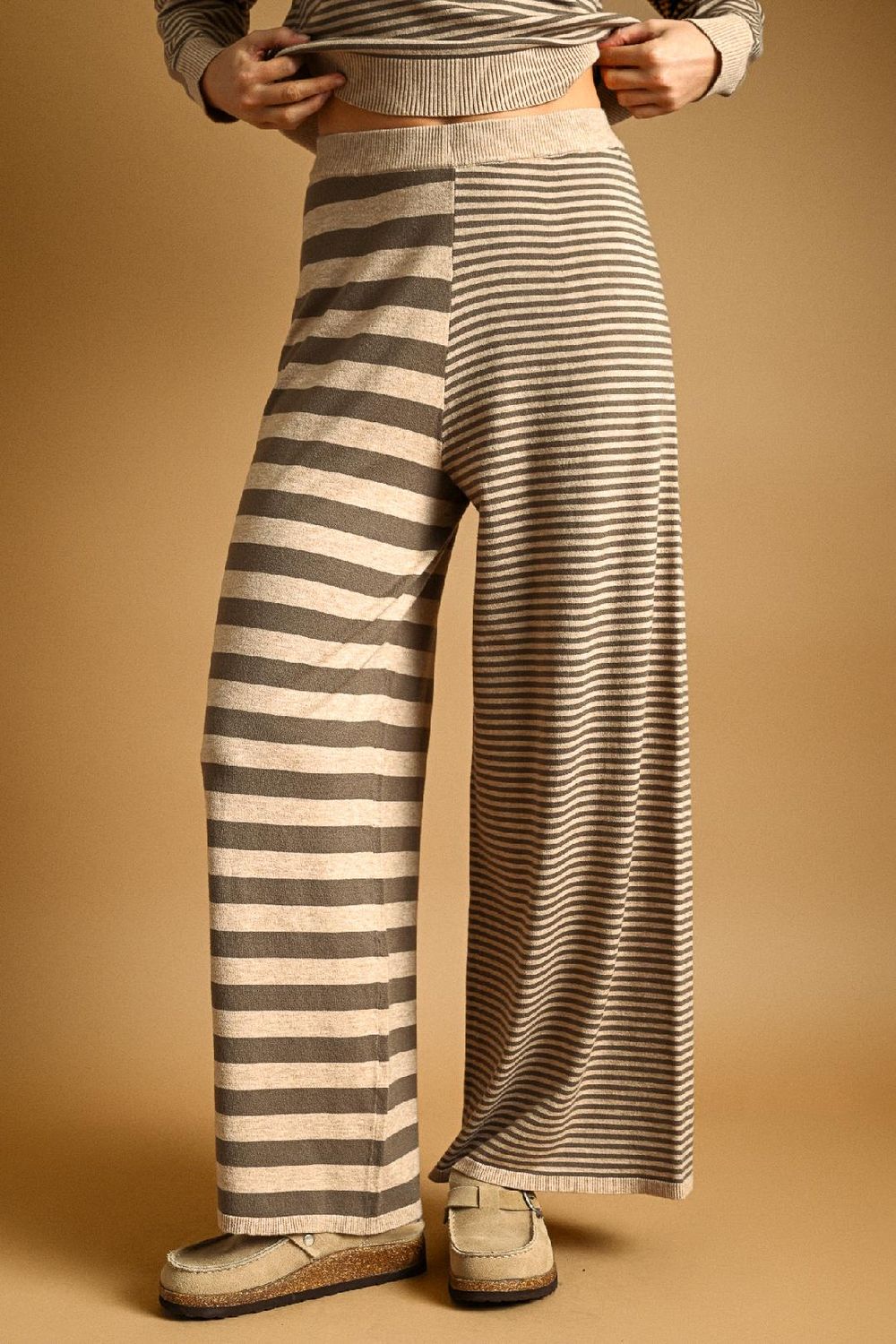 KLd. 60482 Striped Lounge Knit Pants-Brown