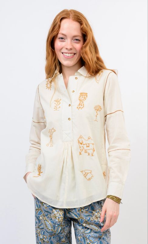 Sister Mary Milagro Long Sleeve Blouse-Ivory
