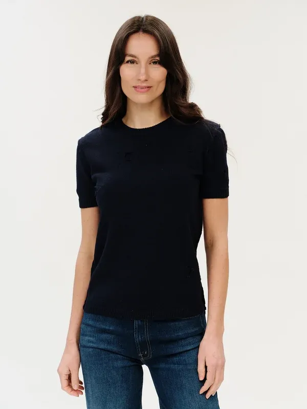 Six Fifty Clothing Distressed Star Sweater-Navy