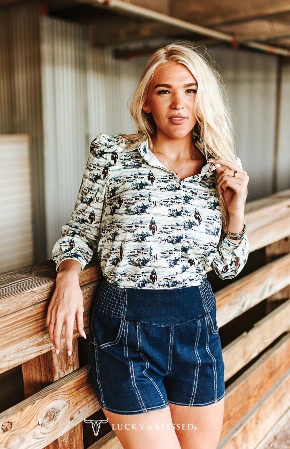 Lucky &amp; Blessed TO1223 Western Toile Button Down
