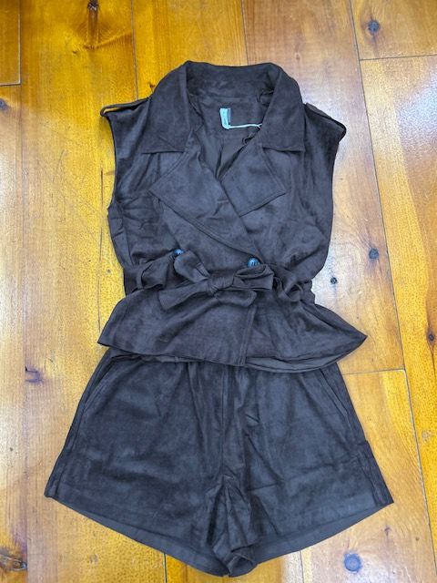 Glam J9380/1 Belted Vest/Shorts Set-Brown