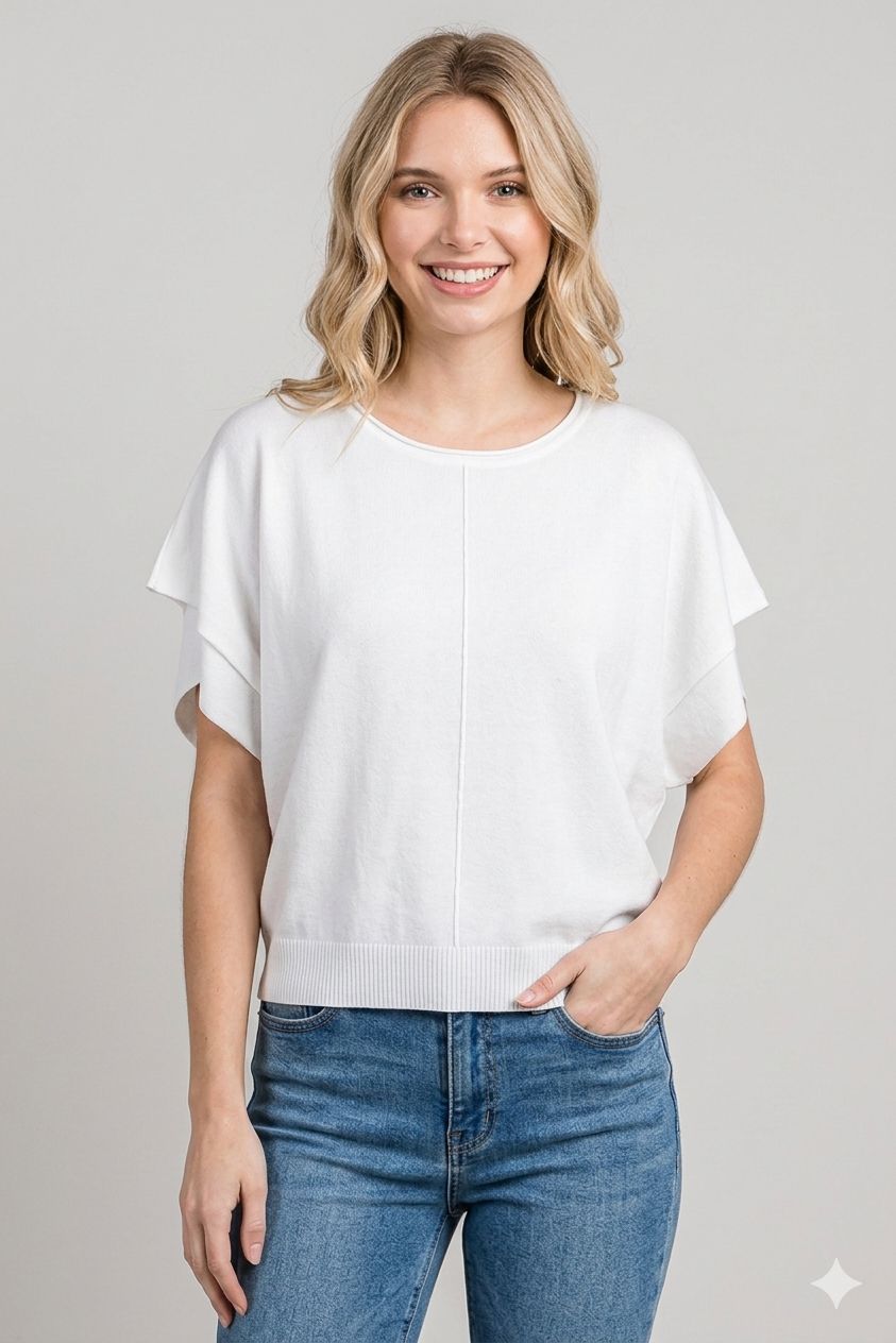 KLd 45579 Scoop Neck Sweater-White