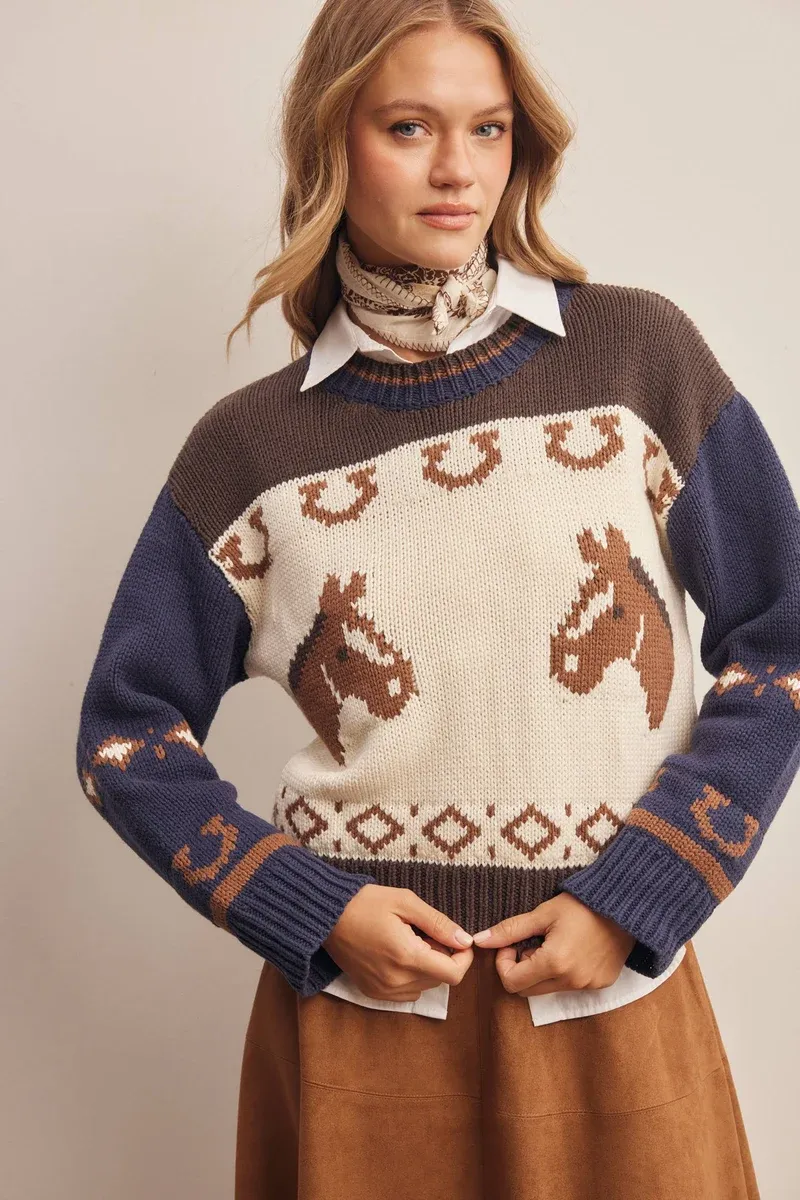 Listicle FSW0080 Western Horse Sweater