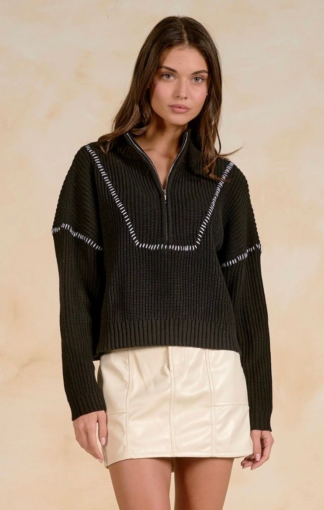 Elan SWP11758 Sweater w/StitchDetail-BK