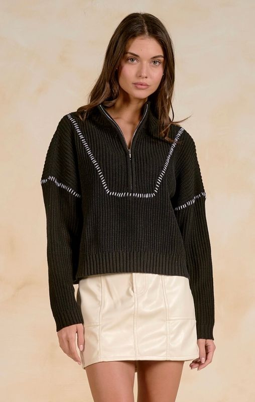 Elan SWP11758 Sweater w/StitchDetail-BK
