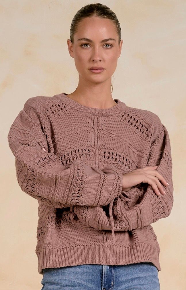 Elan SW11695 CrochetDetail Sweater-Cinnamon