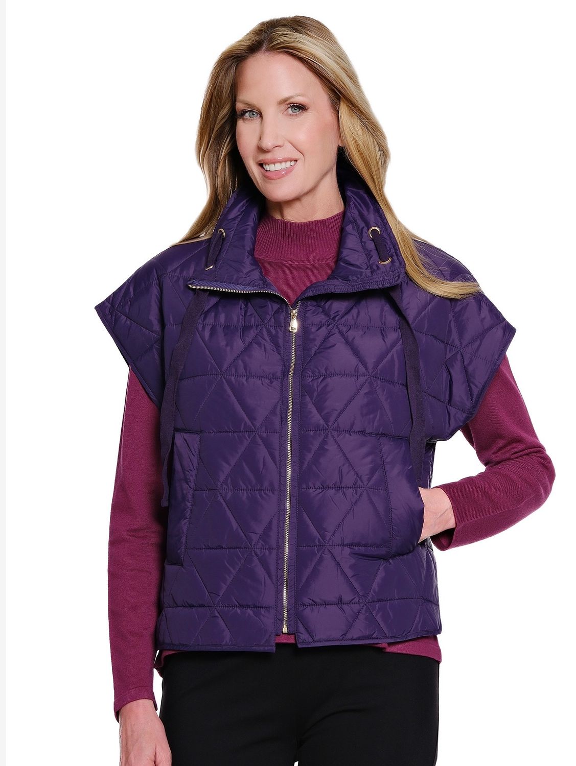 Multiples M46109VM Collared Vest-Eggplant
