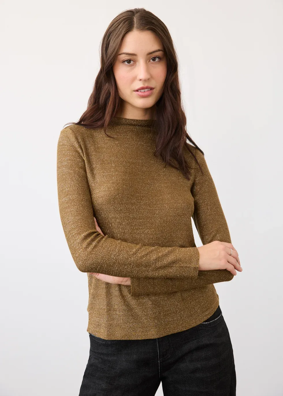 FDJ 3597870 Metallic Knit Top-Brass