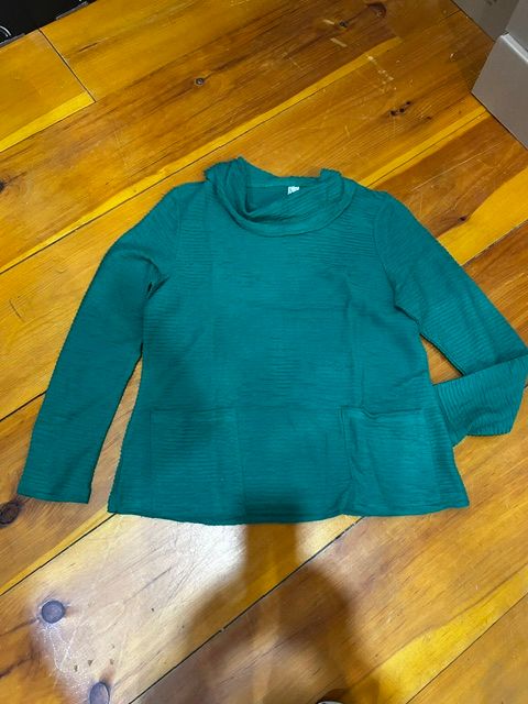Lulu B WTX5327 Textured Cowl Neck-Emerald
