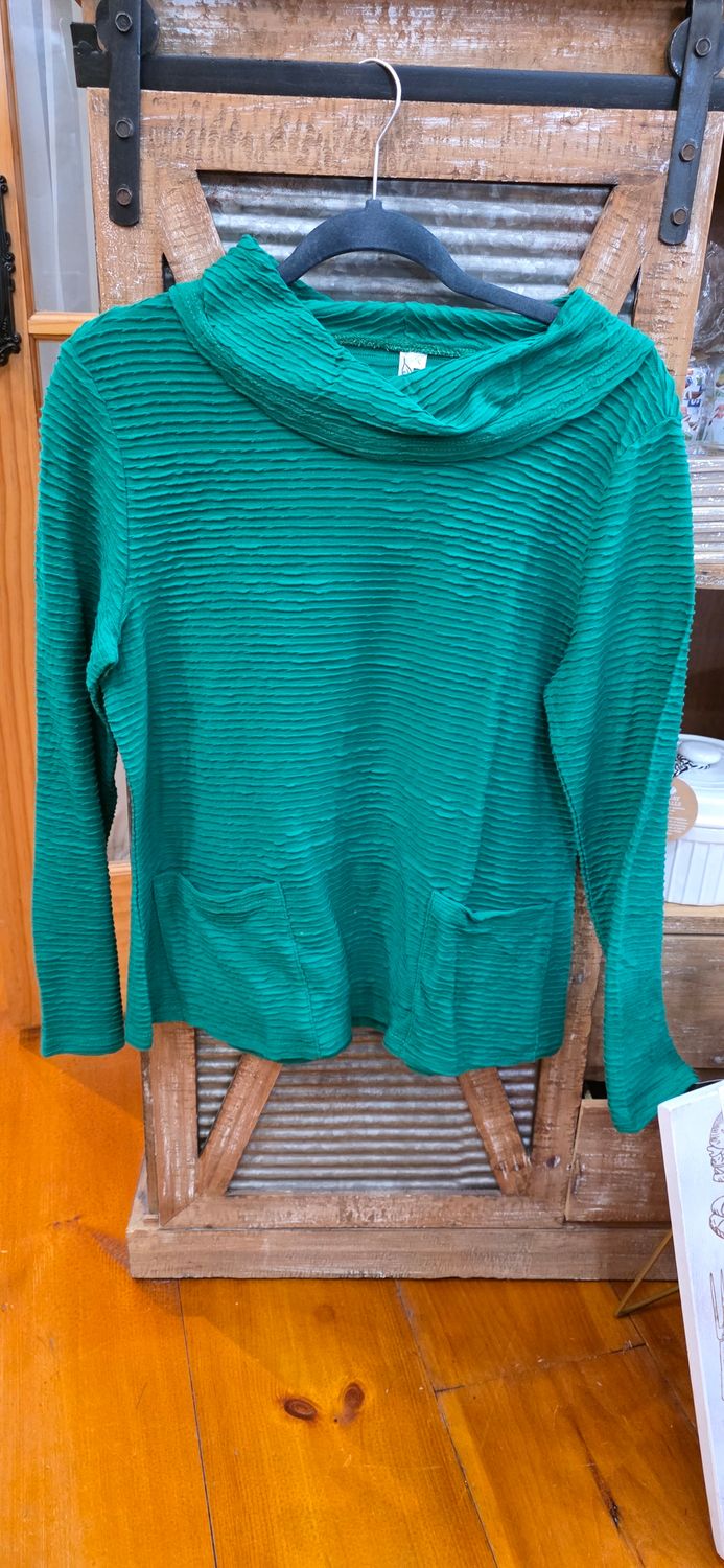 Lulu B WTX5327 Textured Cowl Neck-Emerald