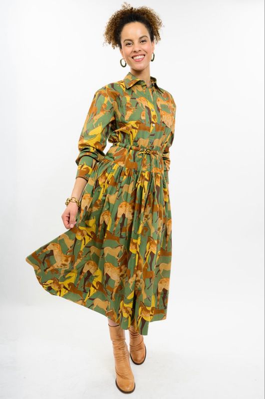 Uncle Frank 73699 Horse Button Down Maxi Dress