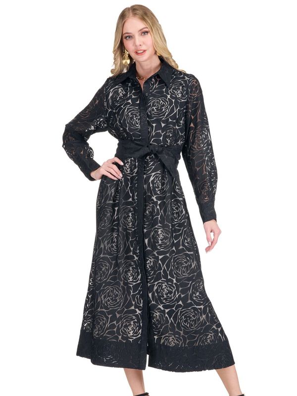 Jade 80J8116 Pleated Waist Shirtdress-BlackBurnout