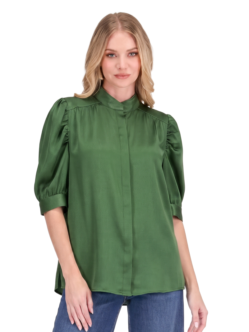 Jade 80J9715 Ruched Sleeve Shirt-Green