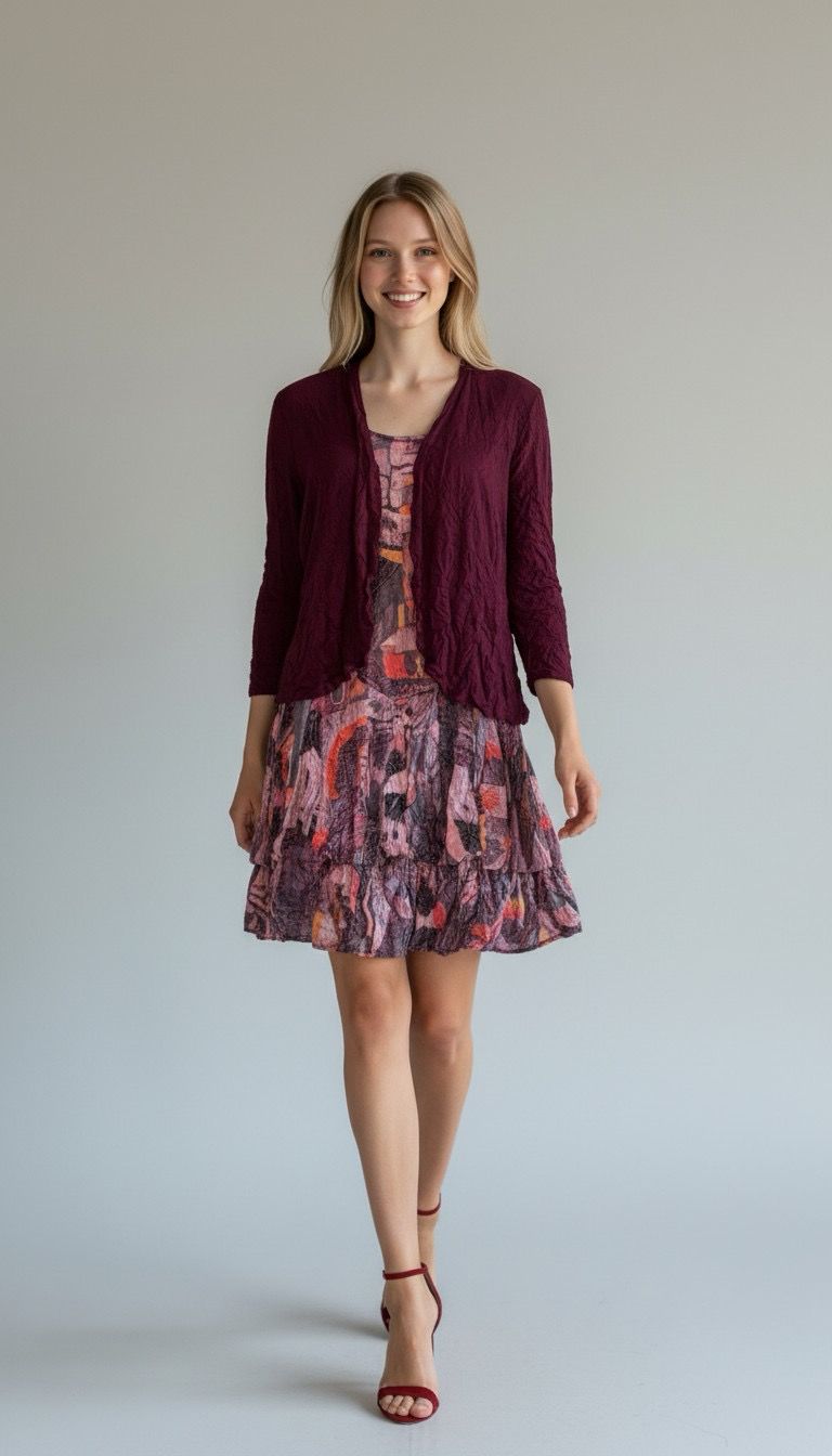 Shana 25060 Crinkle Cardigan-Wine