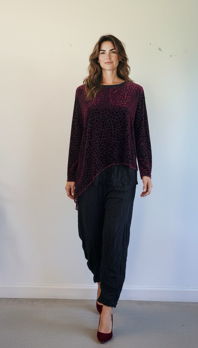 Shana 26670 Velvet Asym Topper-Wine