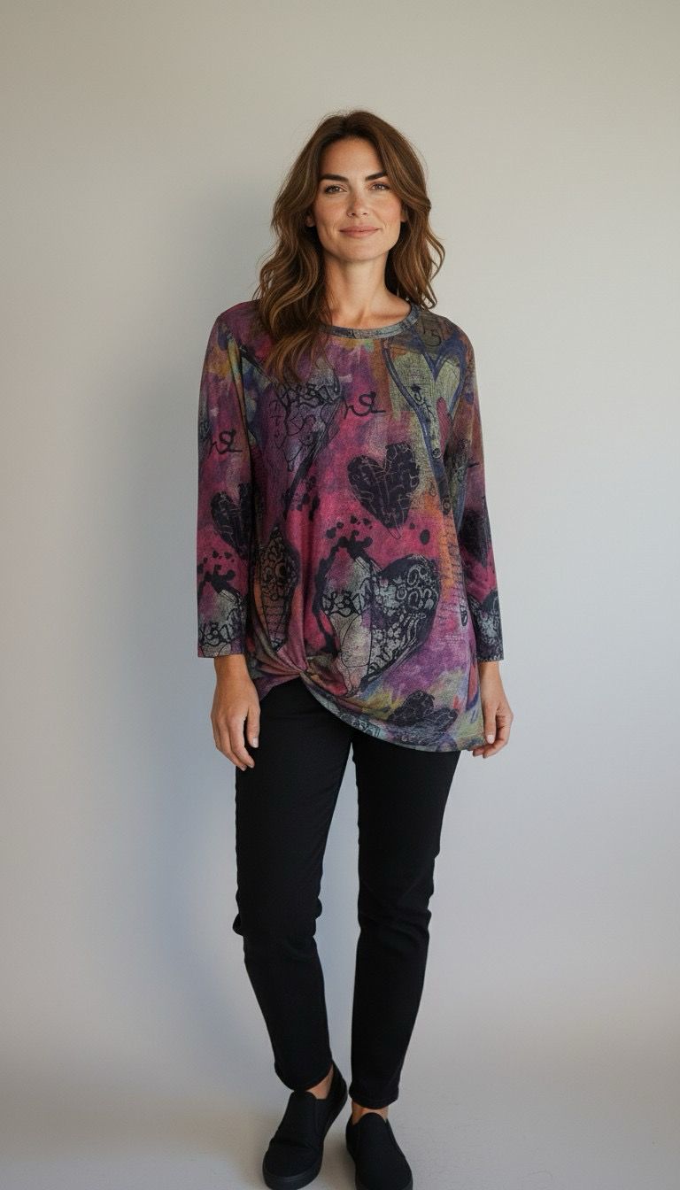 Shana 26725 Slub Knit Knot Top-Heart