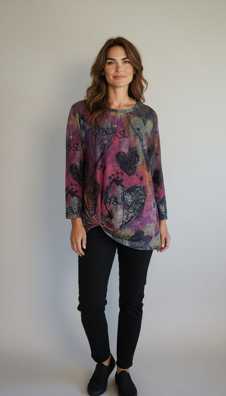 Shana 26725 Slub Knit Knot Top-Heart