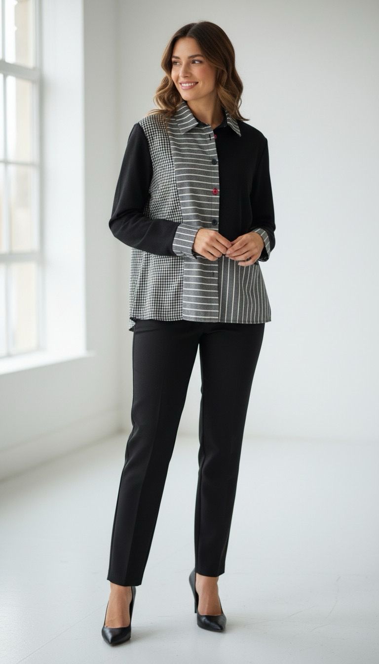 Shana 26765 Stripe Button Down-Black